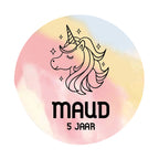 Traktatie sticker met naam | Eenhoorn