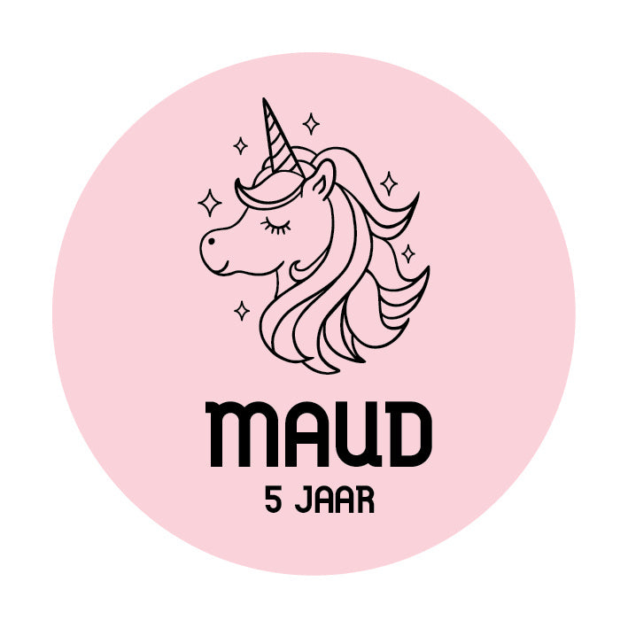 Traktatie sticker met naam | Eenhoorn