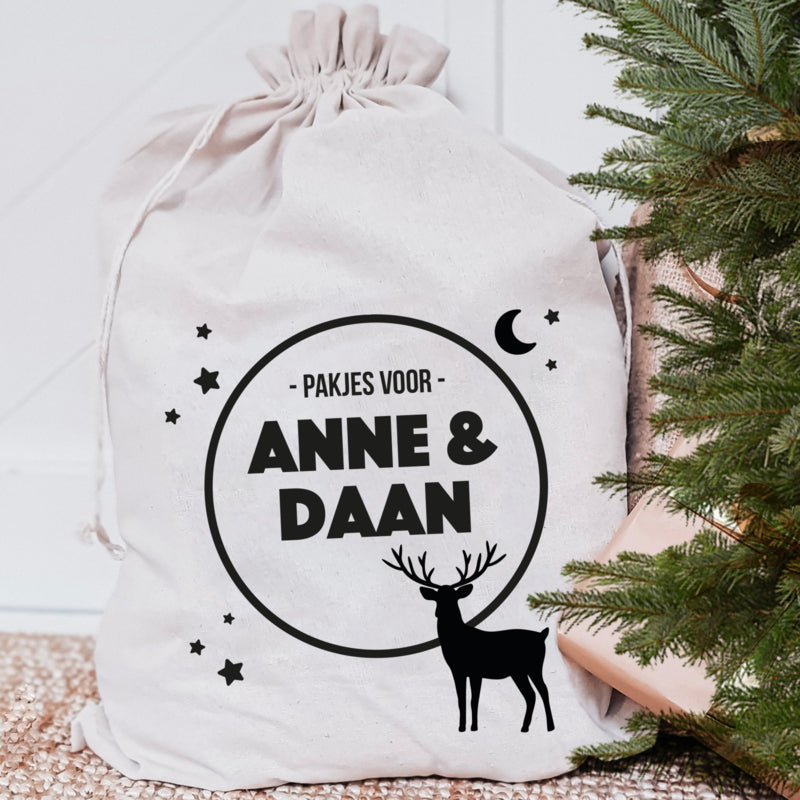 Linnen Kerst cadeauzak | Met naam