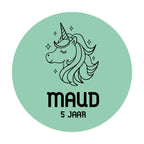 Traktatie sticker met naam | Eenhoorn