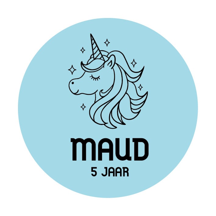 Traktatie sticker met naam | Eenhoorn