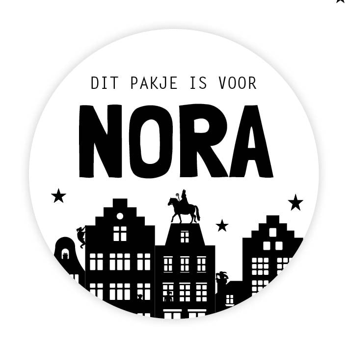 Sinterklaas sticker met naam | Huisjes