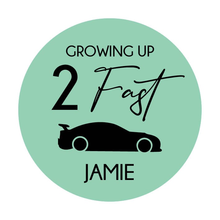 Traktatie sticker met naam | 2 Fast